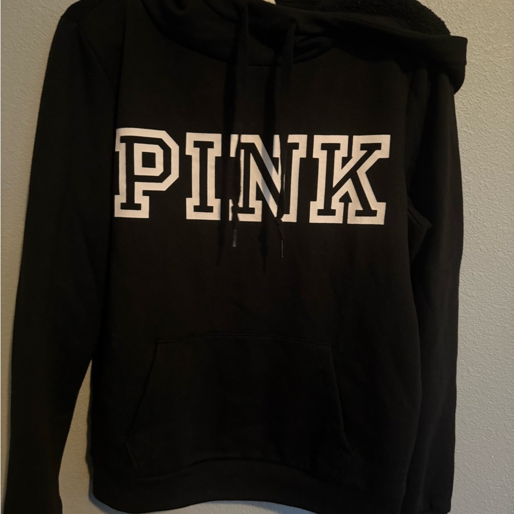 PINK Victoria's Secret Black Hoodie with White Logo